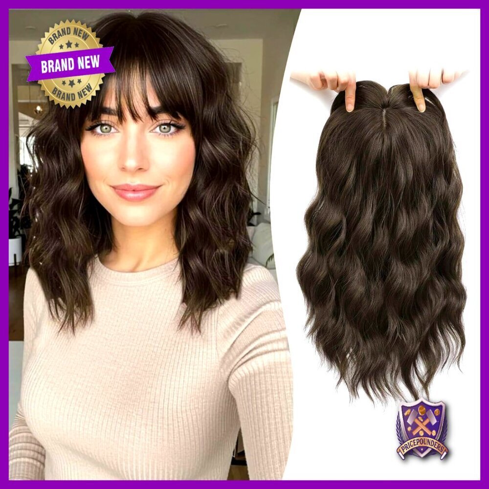 Wavy Hair Topper with Wispy Bangs Volume Booster Wiglet Quick Styling Party Date